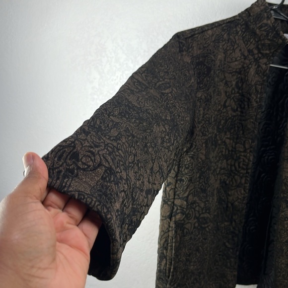 Chicos Travelers Jacket Womens 1 / Medium Brown Black Stretch Floral Zip Up Chic - Picture 7 of 10